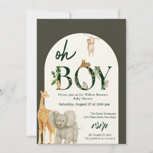 Invitación Baby Shower verde de la jungla animal de Safari ca
