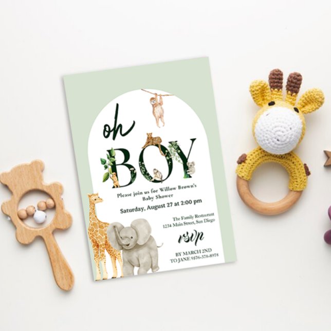Invitación Baby Shower verde de la jungla animal de Safari ca (Oh Boy Safari animal baby shower )