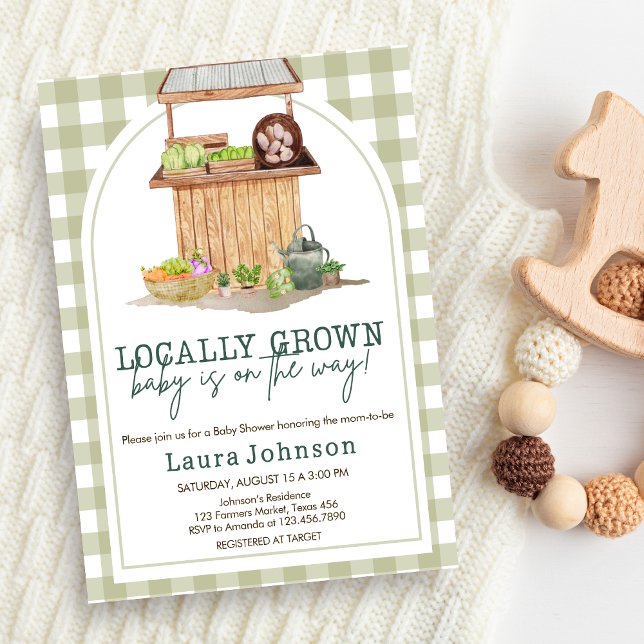 Invitación Baby Shower verde de origen local (Green Locally Grown Farmers Market Baby Shower Invitation )