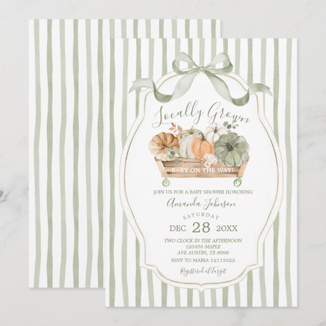 Invitación Baby Shower verde de otoño cultivado localmente (Anverso / Reverso)