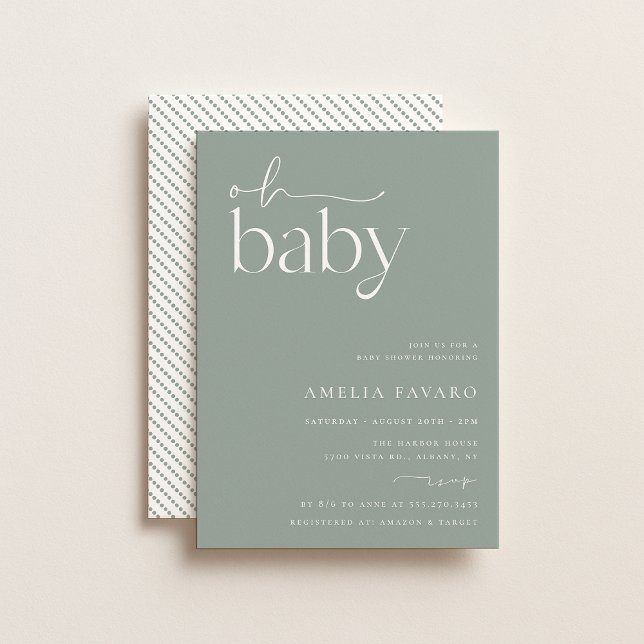Invitación Baby Shower verde de sabio minimalista (Subido por el creador)