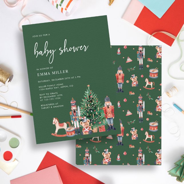 Invitación Baby Shower verde de vacaciones (Holiday Green Baby Shower Invitation
)