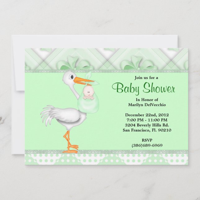 Invitación BABY SHOWER verde dulce CUTE (Anverso)