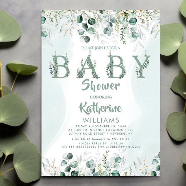 Invitación Baby Shower Verde Eucalyptus Foliage (Subido por el creador)