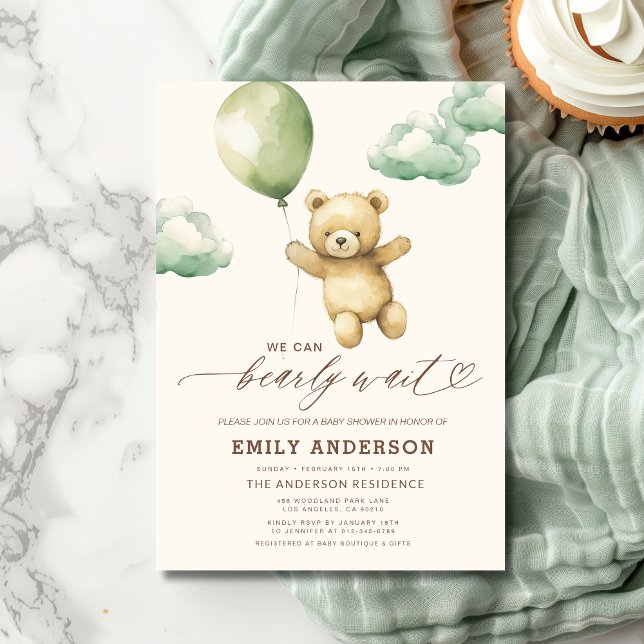 Invitación Baby Shower verde neutro de espera temprana de gén (Subido por el creador)