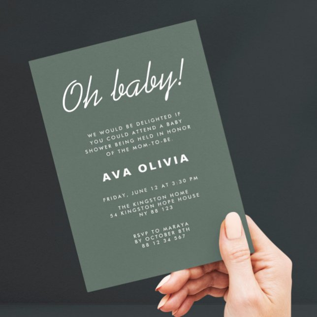 Invitación Baby Shower verde oscuro minimalista (Subido por el creador)