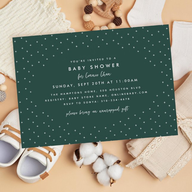 Invitación Baby Shower verde oscuro minimalista (Subido por el creador)
