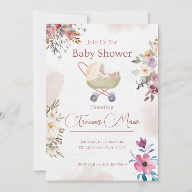 Invitación Baby Shower verde rosa (Anverso)