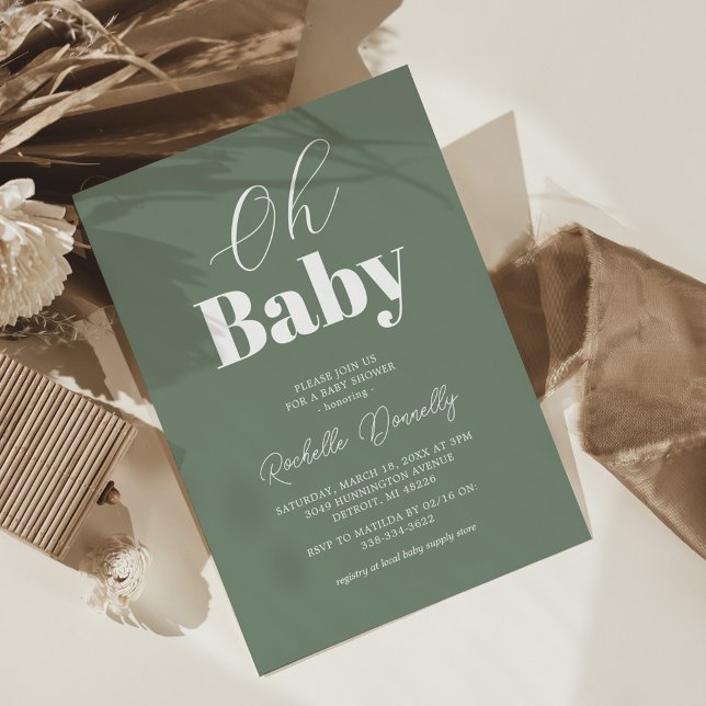Invitación Baby Shower verde sabio contemporáneo (Subido por el creador)