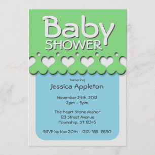 Invitación Baby Shower verde y azul del modelo de la cinta