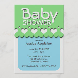 Invitación Baby Shower verde y azul del modelo de la cinta