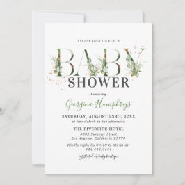 Invitación Baby Shower Verde y Dorado