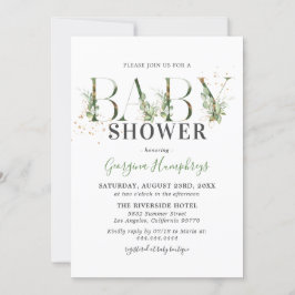 Invitación Baby Shower verde y dorado