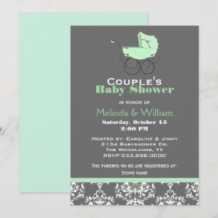 Invitación Baby Shower verde y gris de la Casa de