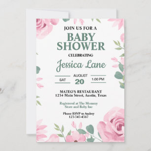 Invitación Baby Shower verde y rosa de los fondos marinos