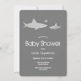 Invitación Baby Shower vertical gris sólido de tiburones cort