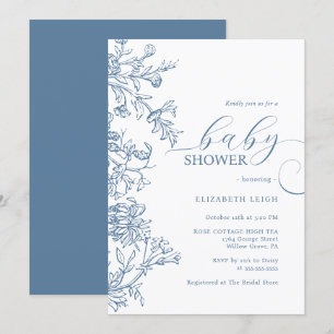 Invitación Baby Shower Vintage Azul Elegante 