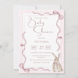 Invitación Baby Shower Vintage de Cinta de Conejo Rosa