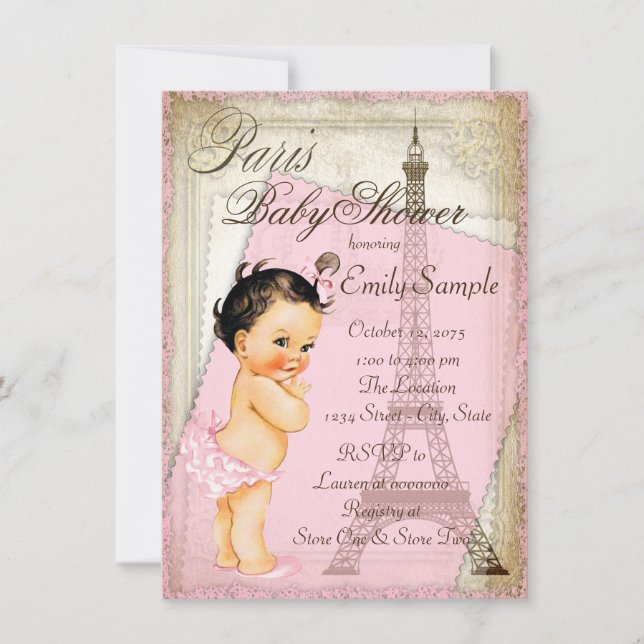 Invitación Baby Shower Vintage de París (Anverso)