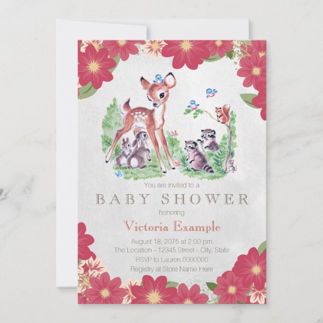 Invitación Baby Shower Vintage del Bosque (Anverso)