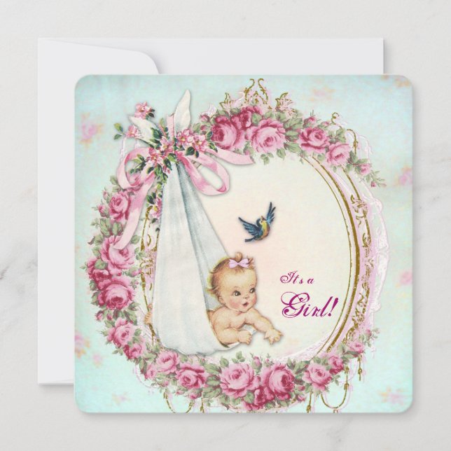 Invitación Baby Shower Vintage Deslucido (Anverso)