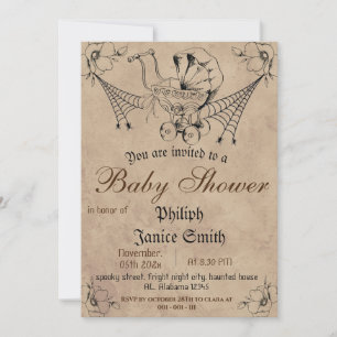 Invitación Baby Shower Vintage Elegante Espeluznante de Hallo