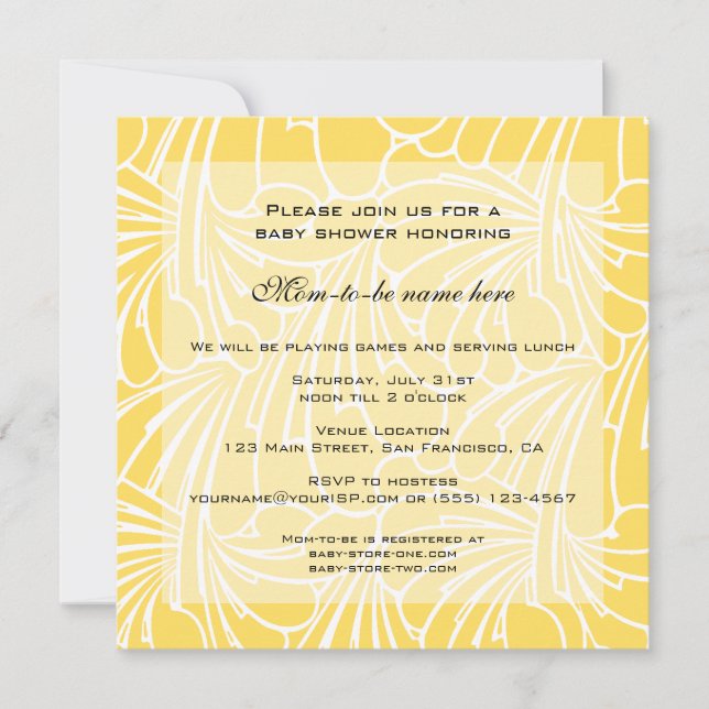 Invitación Baby Shower vintage, patrón floral Art Nouveau (Anverso)