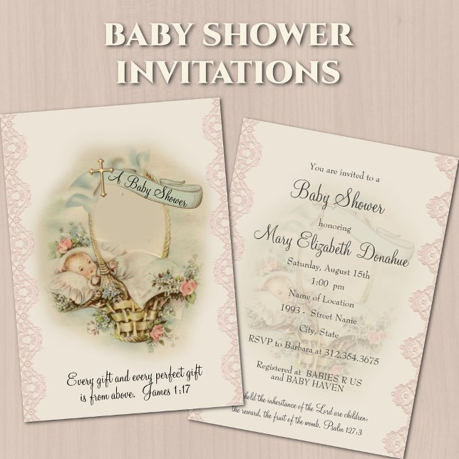 Invitación Baby Shower vintage religioso cristiano (Subido por el creador)