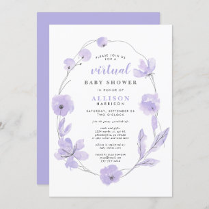 Invitación Baby Shower virtual   Acuarela floral de Lavender