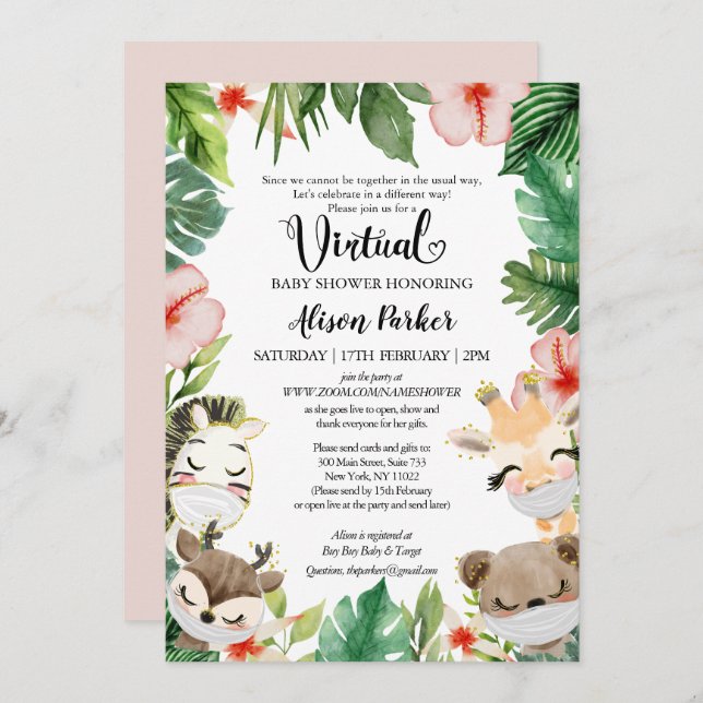Invitación Baby Shower virtual | Amigos del Safari de la jung (Anverso / Reverso)