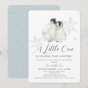 Invitación Baby Shower virtual azul de copo de nieve en invie
