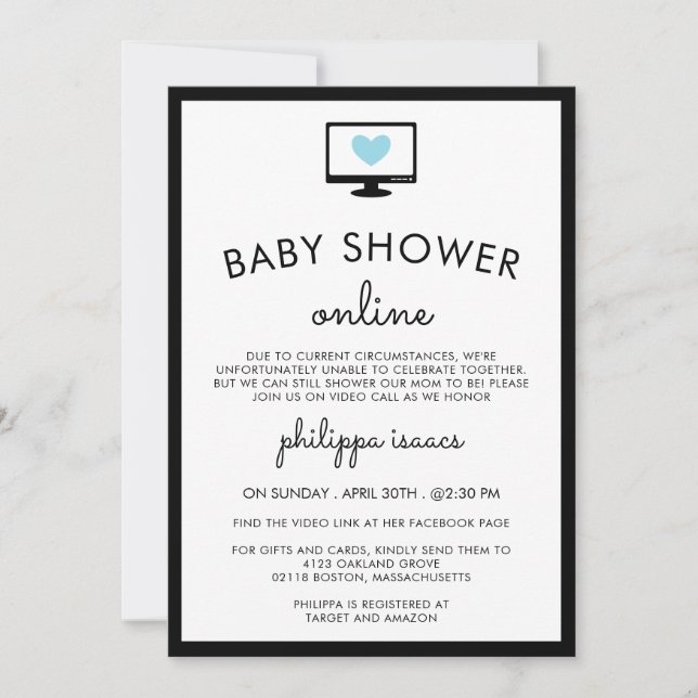 Invitación Baby Shower virtual azul de Moda minimalista (Anverso)