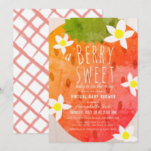 Invitación Baby Shower virtual Chica de fresa dulce de Berry