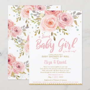 Invitación Baby Shower virtual con floral Rubor rosa por Chic