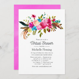 Invitación Baby Shower virtual con flores de Moda de Boho ros