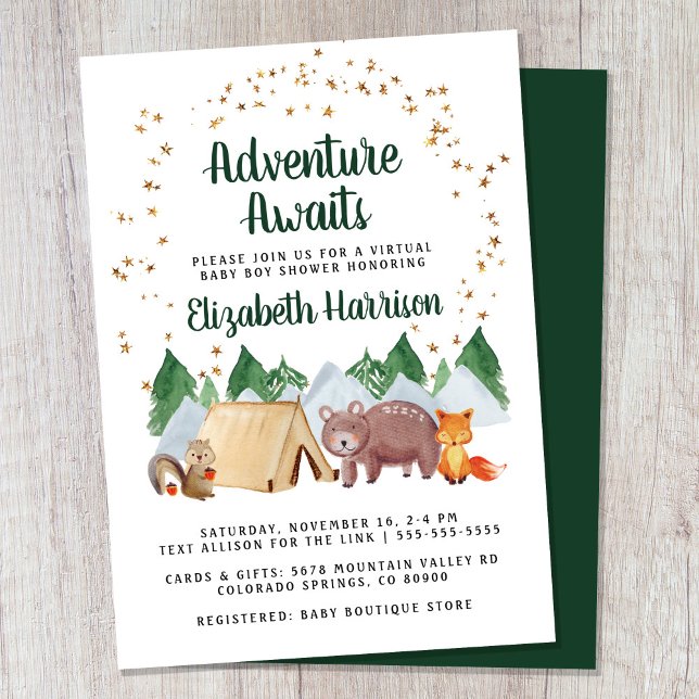 Invitación Baby Shower virtual de animales de bosque rústico (Subido por el creador)