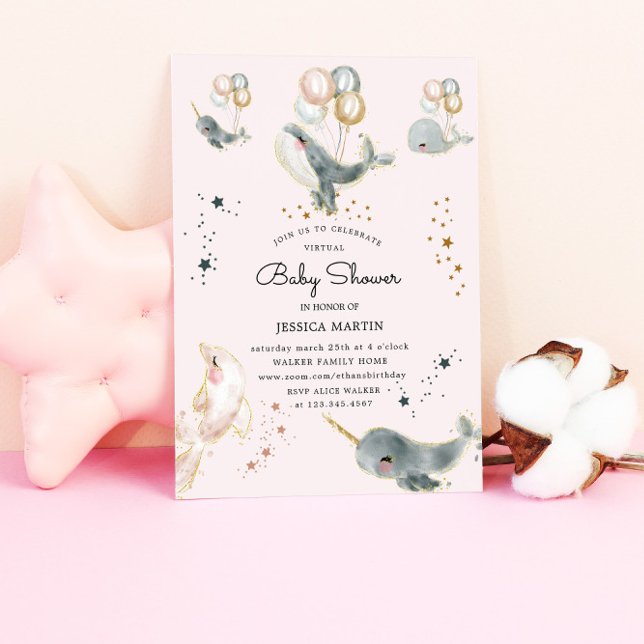 Invitación Baby Shower Virtual De Ballenas Y Estrellas Mágica (Subido por el creador)