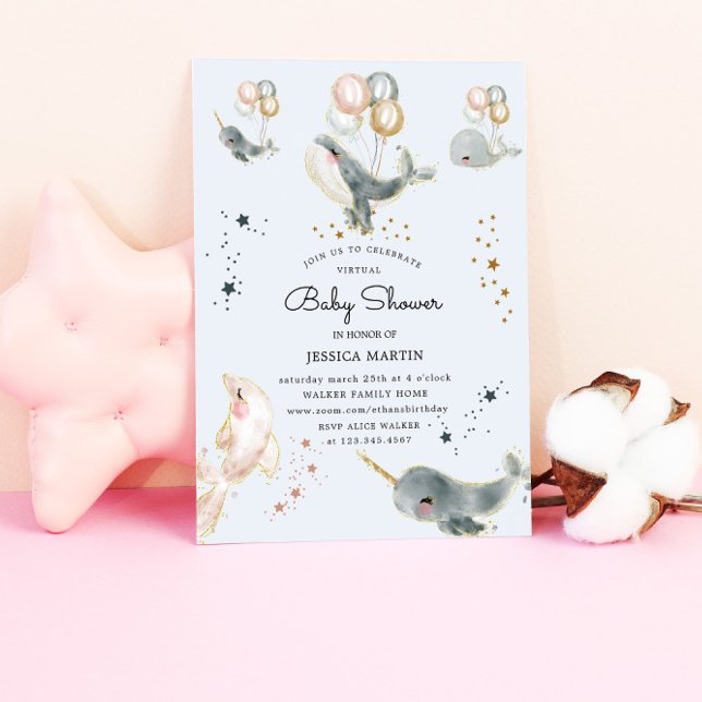 Invitación Baby Shower Virtual De Ballenas Y Estrellas Mágica (Subido por el creador)
