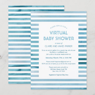 Invitación Baby Shower virtual de bandas azul de color de agu