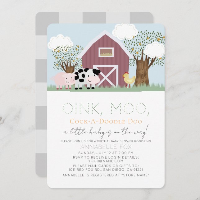 Invitación Baby Shower virtual de Barnyard para animales de g (Anverso / Reverso)