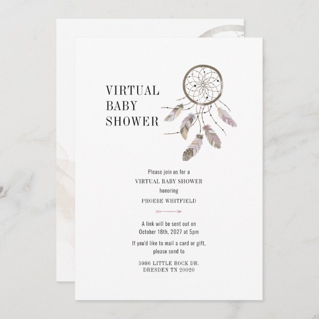 Invitación Baby Shower virtual de Boho Dream Catcher
