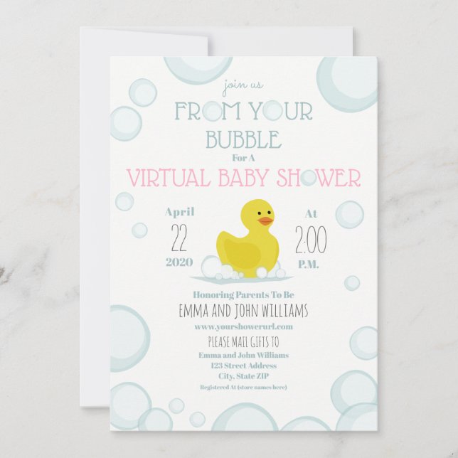Invitación Baby Shower virtual de burbujas de distanciamiento (Anverso)