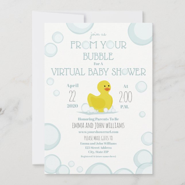 Invitación Baby Shower virtual de burbujas de distanciamiento (Anverso)