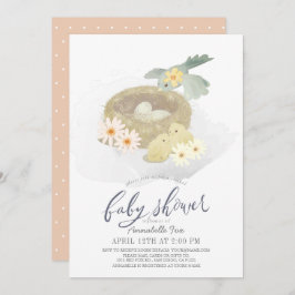 Invitación Baby Shower virtual de Chica floral de nido de páj