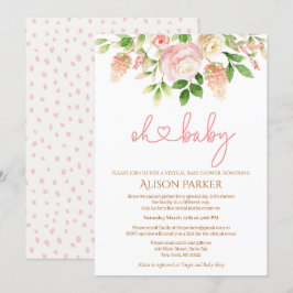 Invitación Baby Shower virtual de Chica floral elegante Rosa 