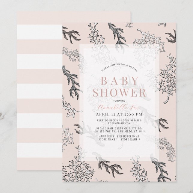 Invitación Baby Shower virtual de Chica rosa claro de patrón  (Anverso / Reverso)