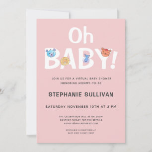 Invitación Baby Shower virtual de Chica rosa moderno Oh bebé