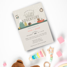 Invitación Baby Shower virtual de Chicas gemelos Adventure Wo
