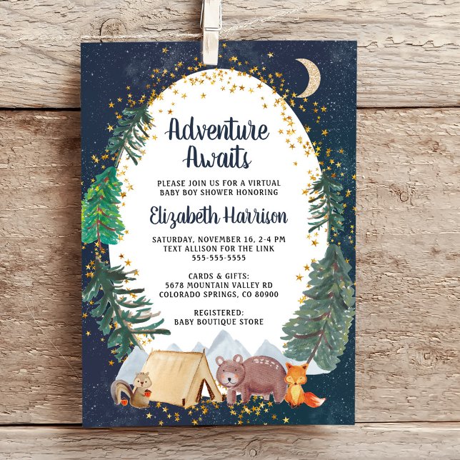 Invitación Baby Shower virtual de cielo de aventura de Rustic (Subido por el creador)