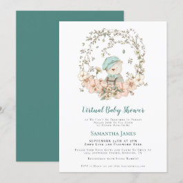 Invitación Baby Shower virtual de color turquesa con vintage 